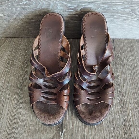 Vintage 90s Report Brown Caged Wedge Platform Sandal 7 - Picture 3 of 10
